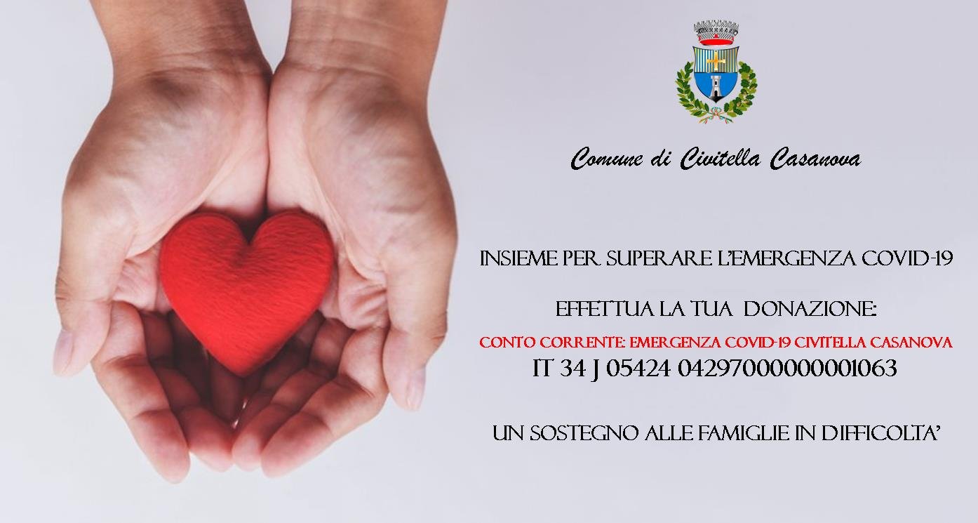 Insieme per superare l'emergenza COVID: il Comune di Civitella Casanova crea conto corrente dedicato per sostenere le famiglie in difficoltà